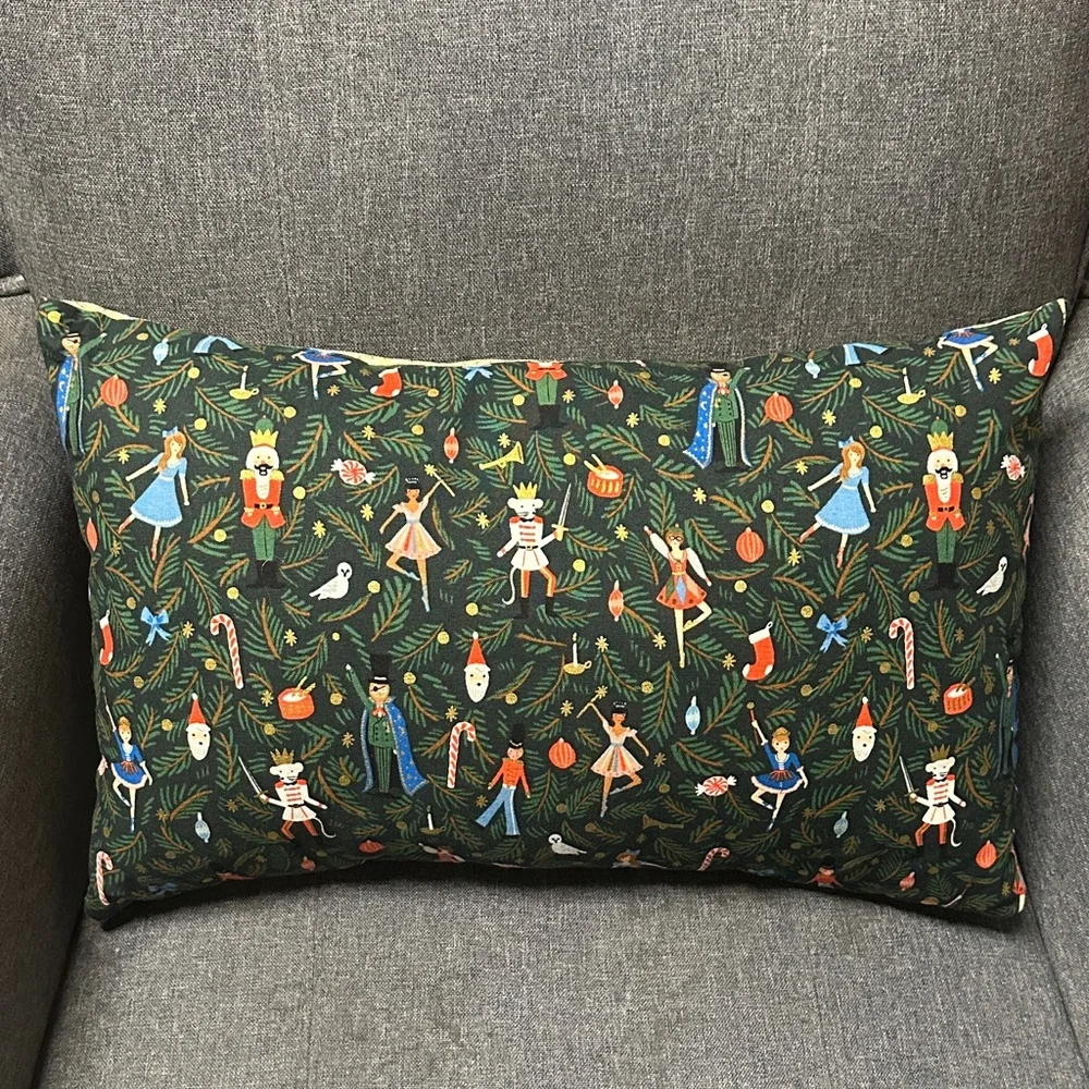 Rifle Paper Company Nutcracker- Evergreen Metallic Lumbar Pillow